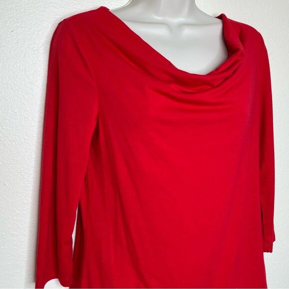 Kim Rogers Red Cowl Neck 3/4 Sleeve T Shirt Women Small Stretch Layering Soft - Picture 2 of 11